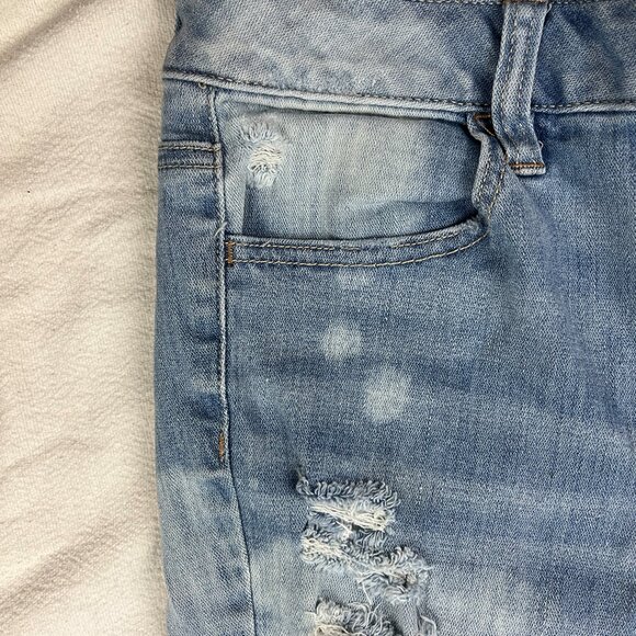 American Eagle Hi-Rise Jeggings Super Stretch Bleached Distressed Light Wash - Picture 6 of 15